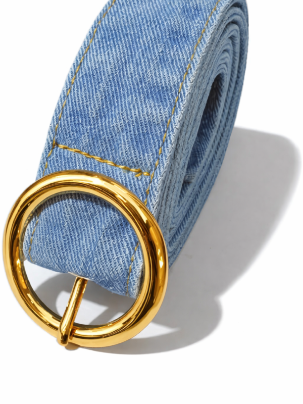 Ceinture Loop en Denim Personnalisable à Boucle Ronde dorée – Style Casual & Tendance